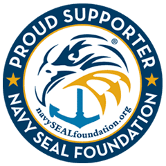 Navy SEAL Foundation Logo. Round logo with an eagle head, talon, and anchor in the middle.