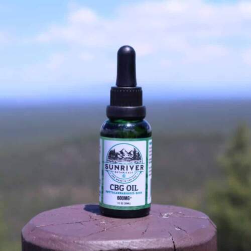 Sunriver Botanicals CBG Oil Tincture 600 mg on pole in a park in Bend, Oregon.